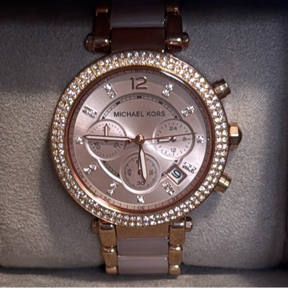 Michael Kors Parker Rose Gold Chronograph Watch with Crystal Accents